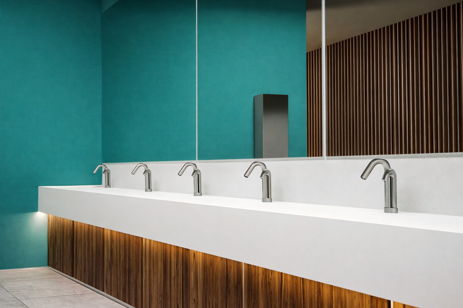 Touch-free soap dispenser front view for finish coordination and mounting planning